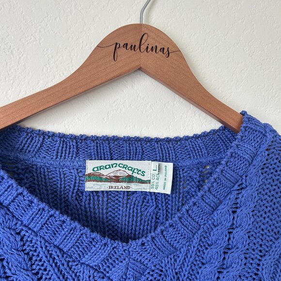 Aran Crafts Sweater Womens Large Blue Cable Knit Ireland Cotton Top L - Picture 9 of 9